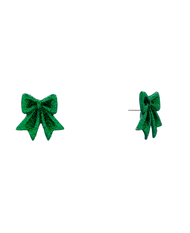 Glitter Bow Stud Earring - 1.2"