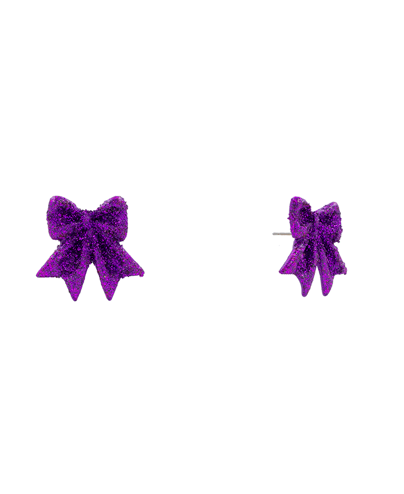Glitter Bow Stud Earring - 1.2"
