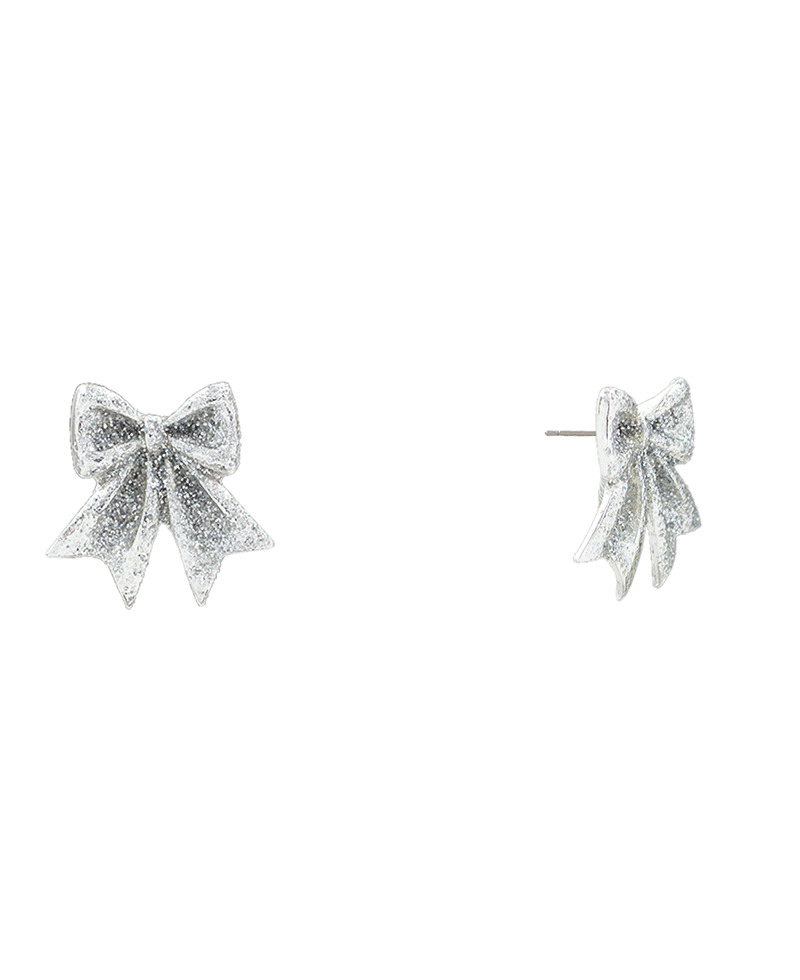 Glitter Bow Stud Earring - 1.2"