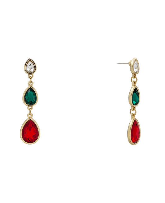 Christmas Teardrop Stone 3 Drop Hypo Earring - 2.1"