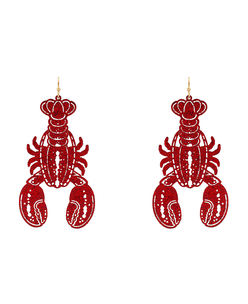 Lobster Glitter Brass Earring - 3.0"