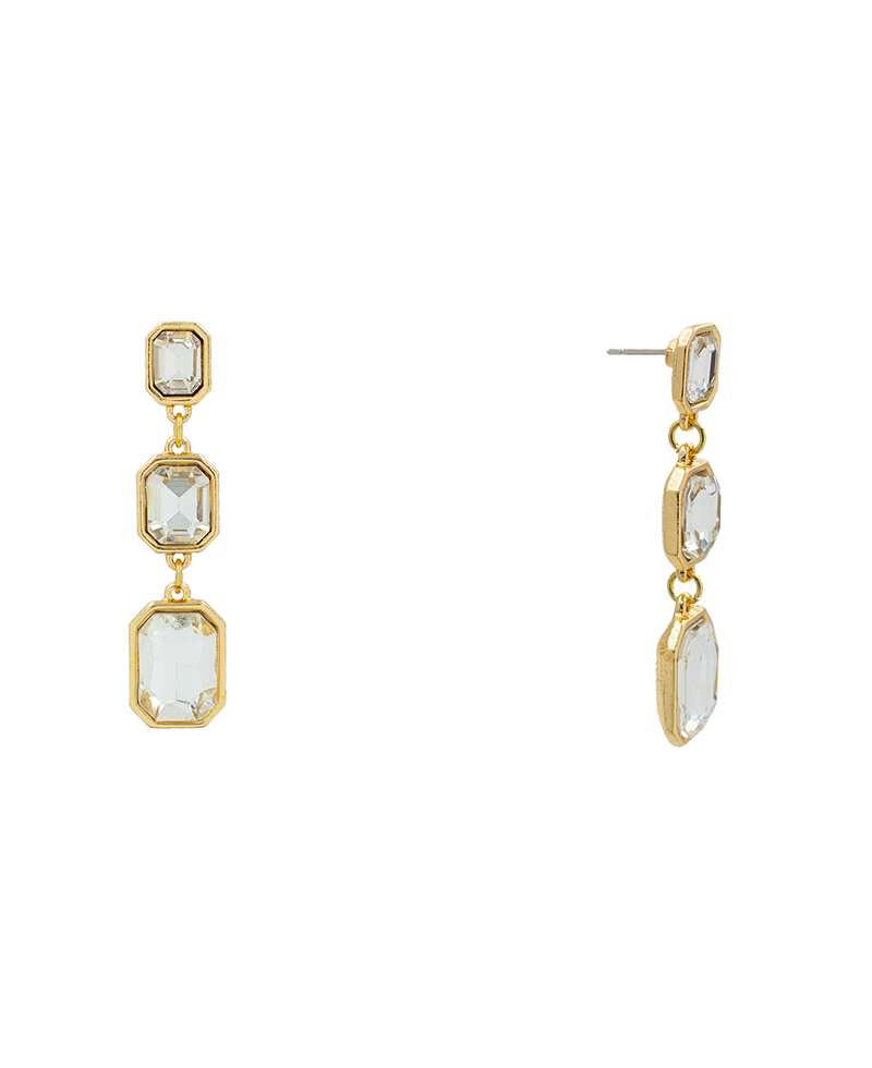 Rectangle Stone 3 Drop Earring - 2.0"