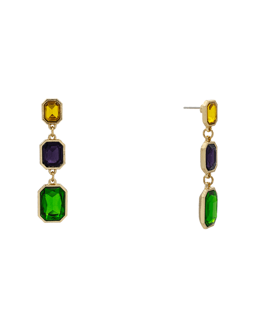 Rectangle Stone 3 Drop Earring - 2.0"