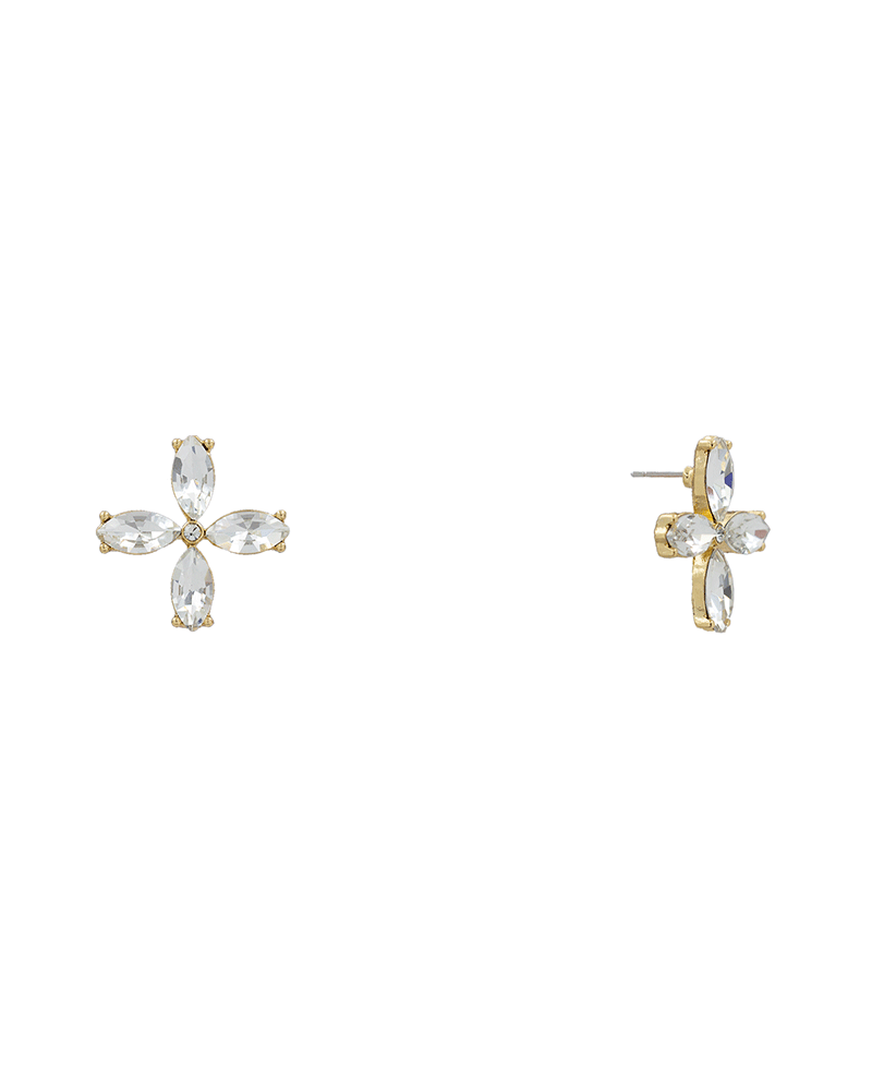 Glass Stone Four Petal Flower Stud Earring - 0.9"