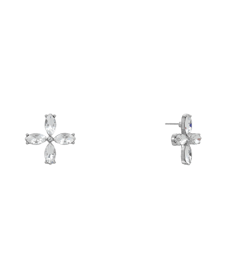Glass Stone Four Petal Flower Stud Earring - 0.9"
