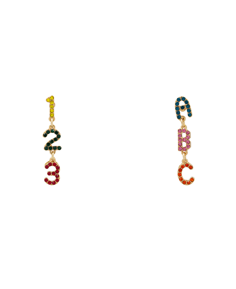 Rhinestone ABC & 123 Hypo Drop Earring - 1.6"