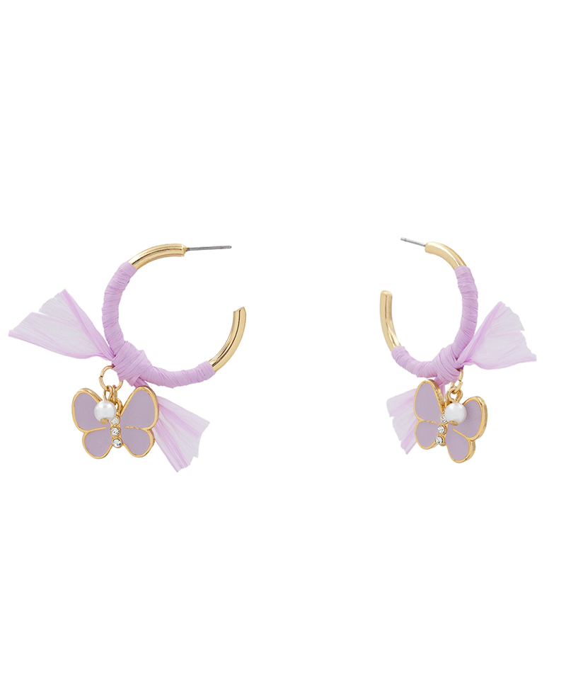 Raffia Bow w/ Charm Hoop Earring - 2.2"
