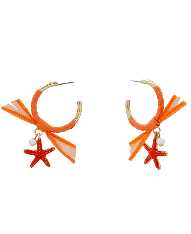 Raffia Bow w/ Charm Hoop Earring - 2.2"
