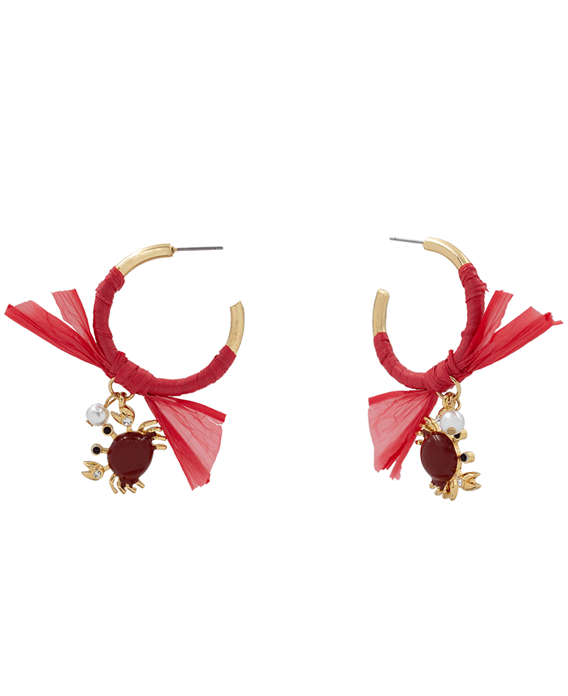Raffia Bow w/ Charm Hoop Earring - 2.2"