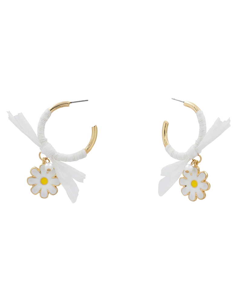 Raffia Bow w/ Charm Hoop Earring - 2.2"