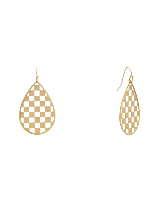 Checkered Teardrop Earring - 1.9"