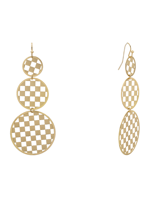 Checkered Filigree Circle 3 Drop Earring - 3.0"