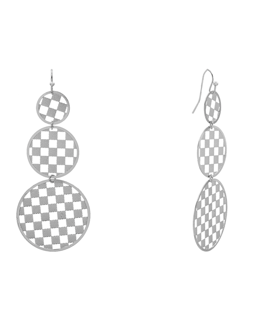 Checkered Filigree Circle 3 Drop Earring - 3.0"