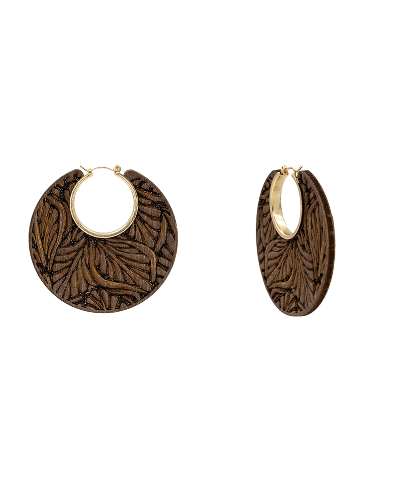 Wood Engraved Hoop Earring - 2.1"