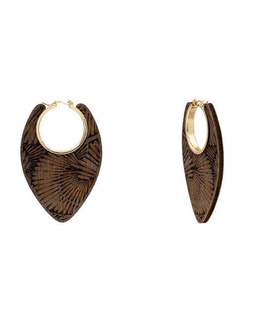 Wood Engraved Hoop Earring - 2.4"