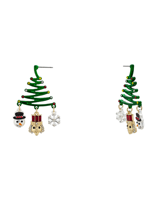 Christmas Tree w/ Charms Earring - 1.9"