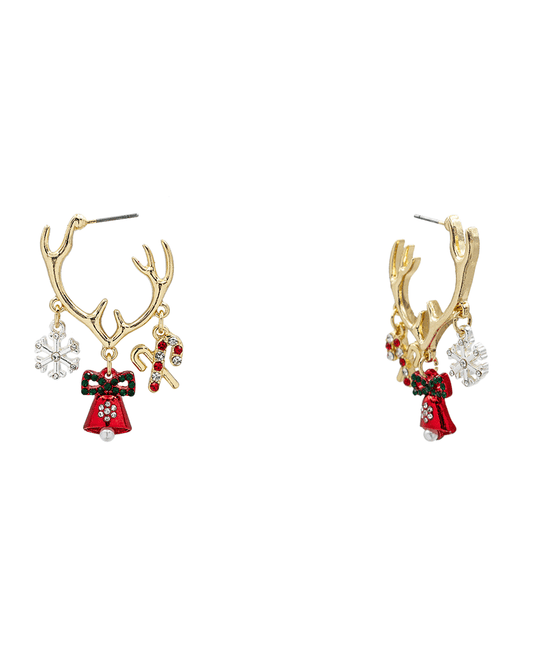 Antler Hoop w/ Christmas Charms Earring - 1.8"