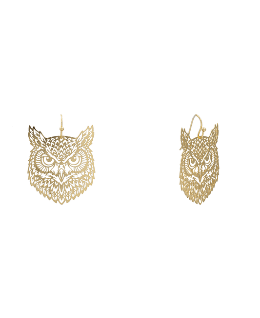 Owl Head Filigree Earring - 1.6"