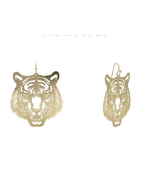 Tiger Head Filigree Earring - 2.0"
