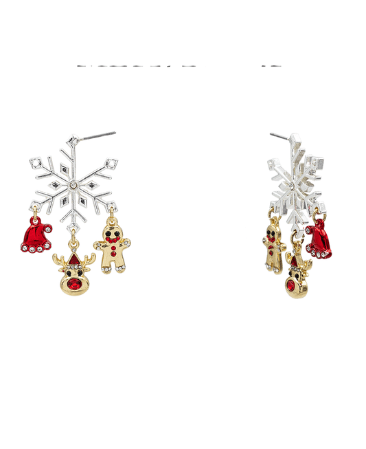 Snowflake Hoop w/ Christmas Charms Earring - 1.9"