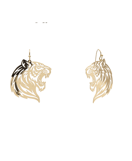 Tiger Head Filigree Earring - 2.0"