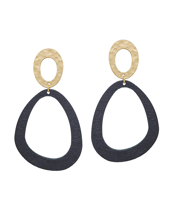 Oval Metal & Geo Wood Post Earring