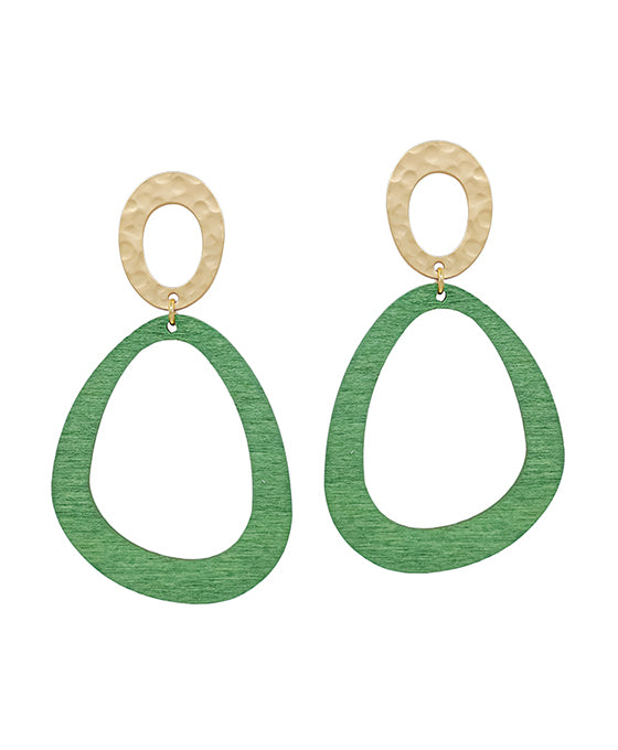 Oval Metal & Geo Wood Post Earring