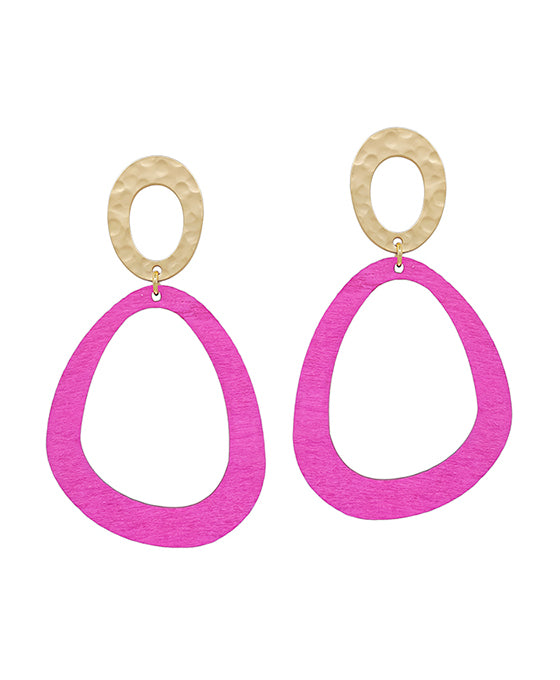 Oval Metal & Geo Wood Post Earring