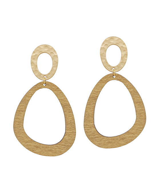 Oval Metal & Geo Wood Post Earring