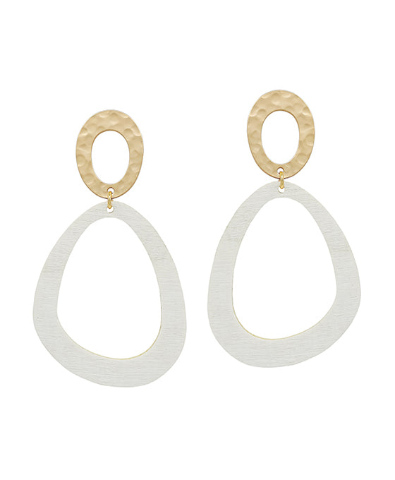 Oval Metal & Geo Wood Post Earring