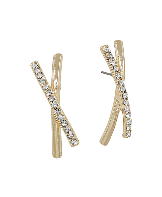 Crossed Pave Bar Post Earring