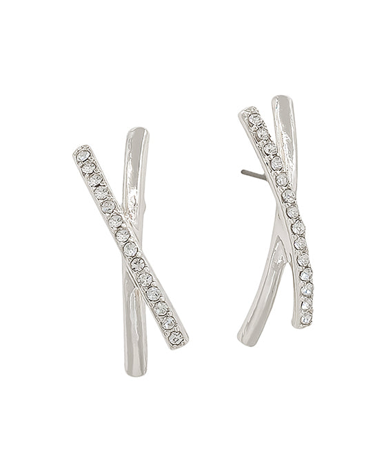 Crossed Pave Bar Post Earring