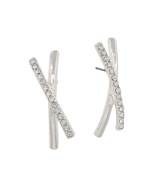 Crossed Pave Bar Post Earring