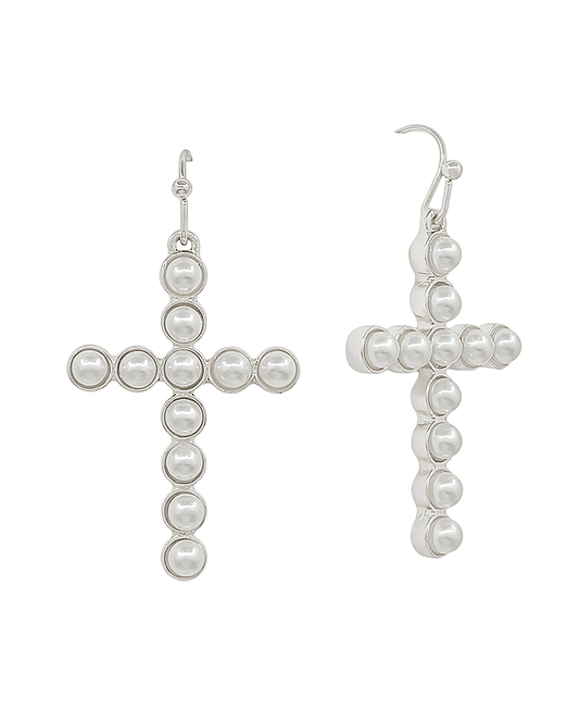 Pearl Cross Drop Earring - 1.2"