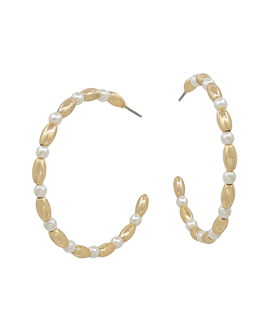 Oval CCB & Pearl Wired Hoop Earring