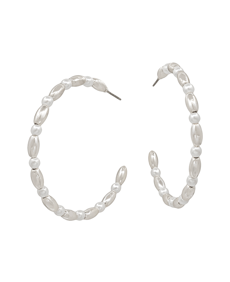 Oval CCB & Pearl Wired Hoop Earring