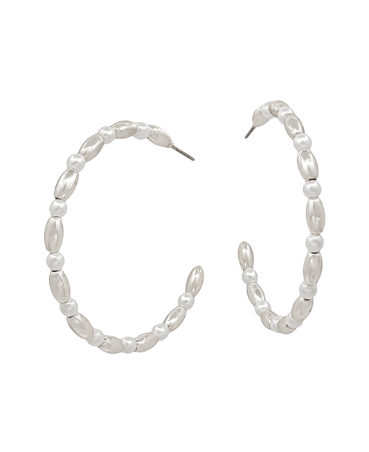 Oval CCB & Pearl Wired Hoop Earring