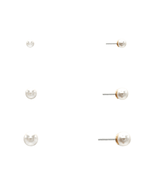 Glass Pearl 3 Pair Stud Earring
