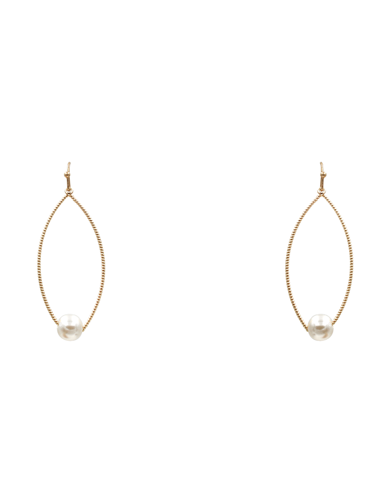 Marquise Shaped Wire w/ Pearl Earring - 2.2"