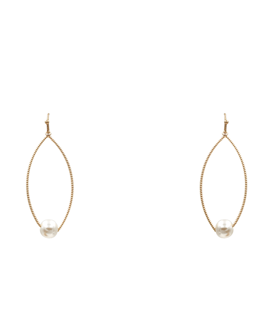 Marquise Shaped Wire w/ Pearl Earring - 2.2"