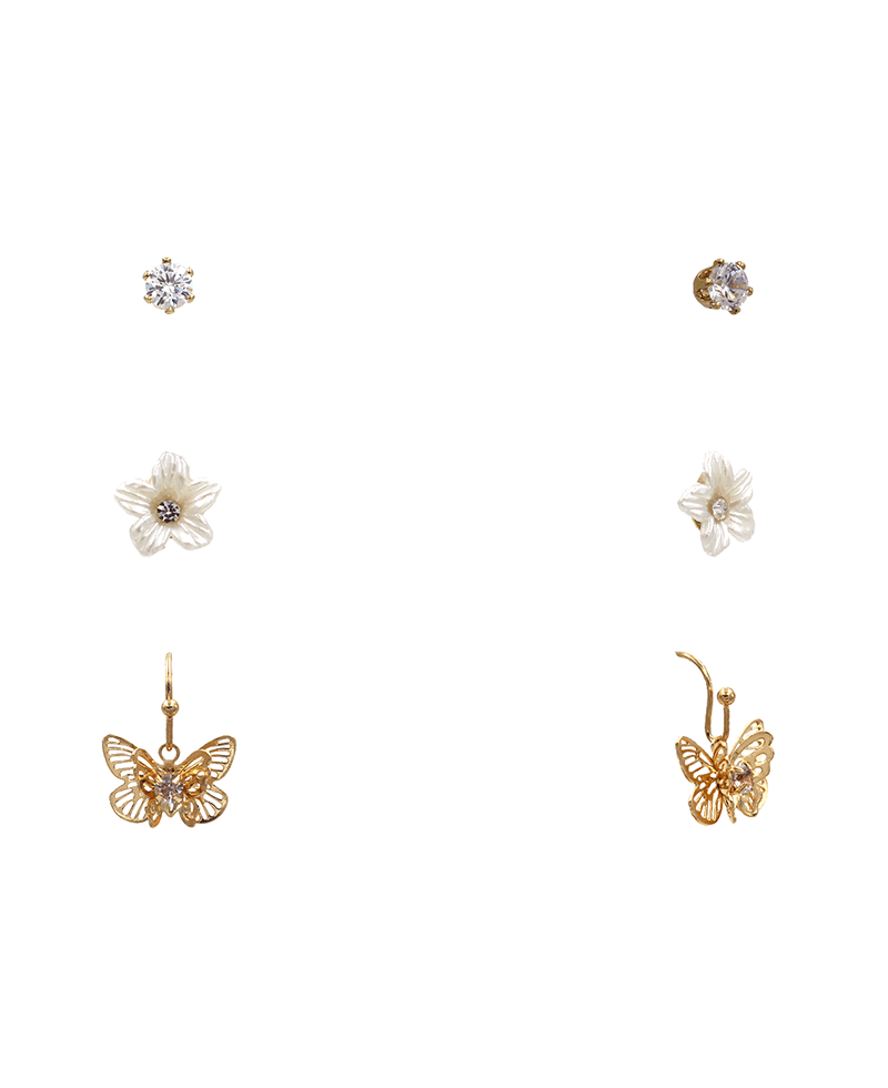 Pearl Flower & Butterfly 3 Set Earring