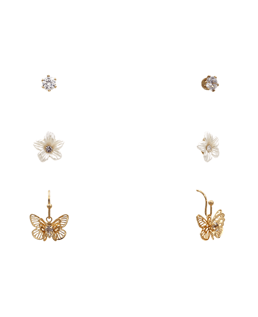 Pearl Flower & Butterfly 3 Set Earring