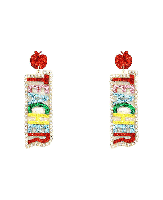 Teacher Glitter Earring - 2.9"