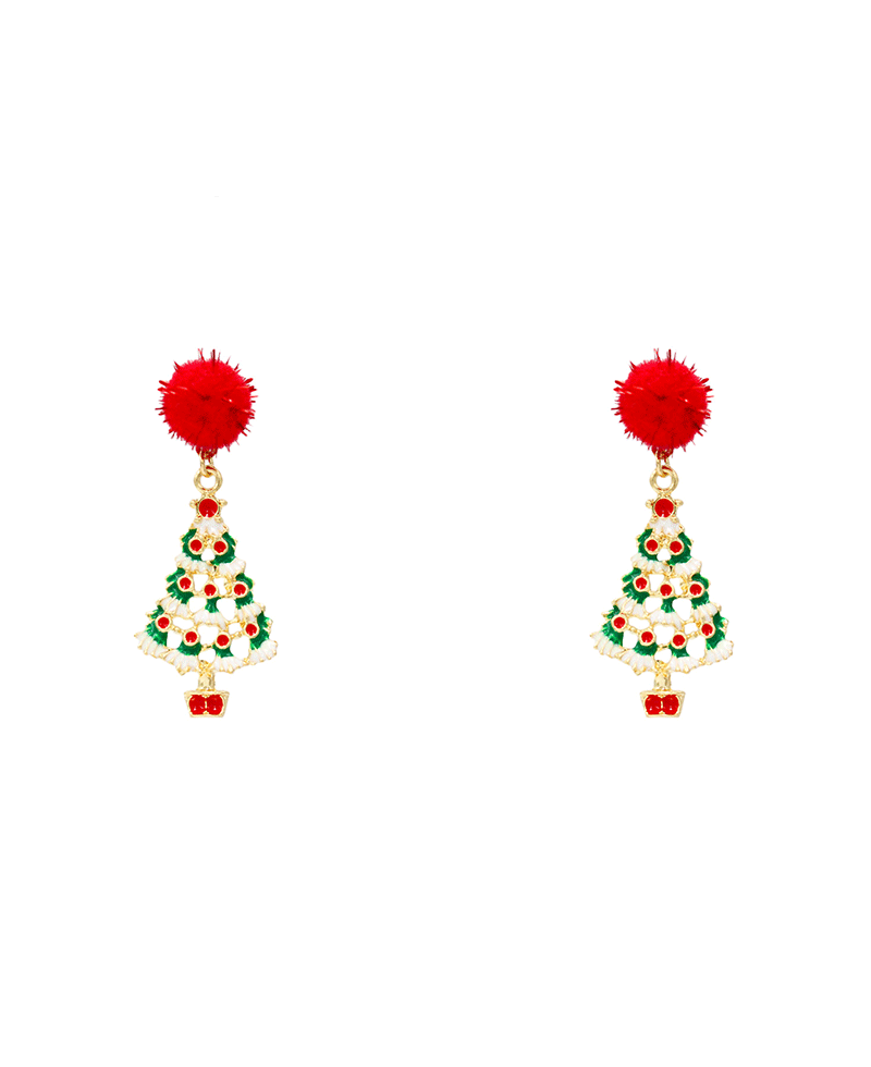 Christmas Tree Pompom Earring - 2.0"