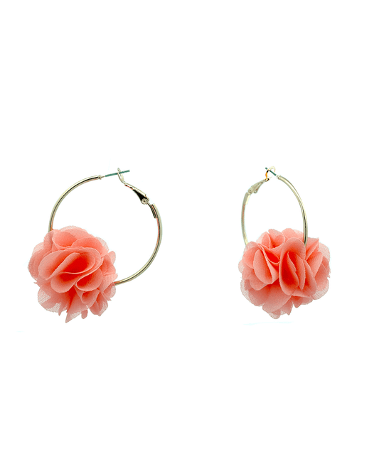Fabric Flower Hoop Earring - 2.0"