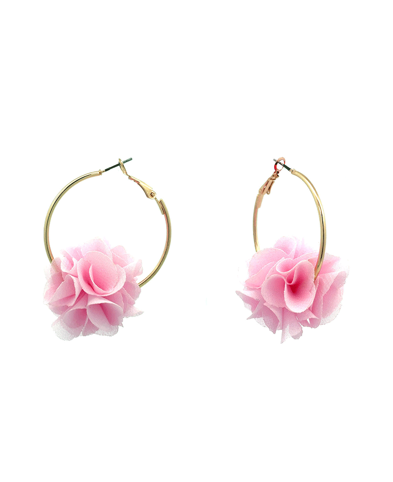 Fabric Flower Hoop Earring - 2.0"