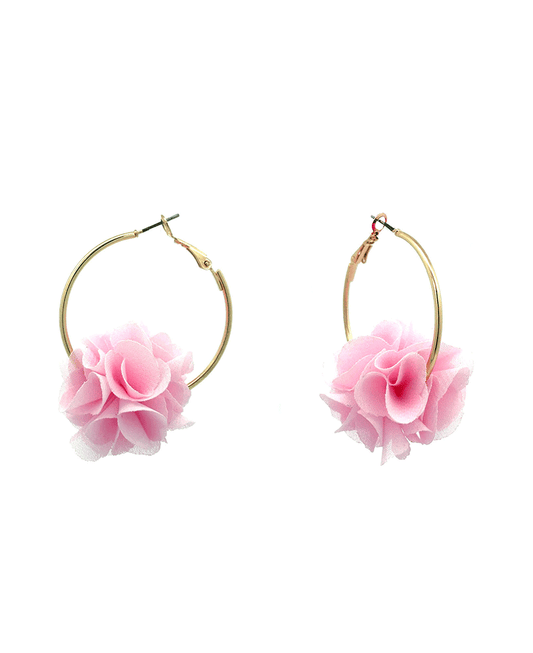 Fabric Flower Hoop Earring - 2.0"