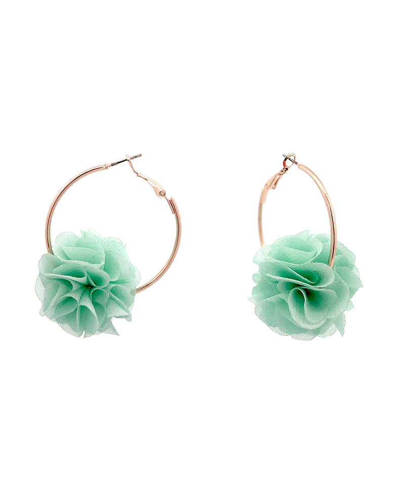 Fabric Flower Hoop Earring - 2.0"