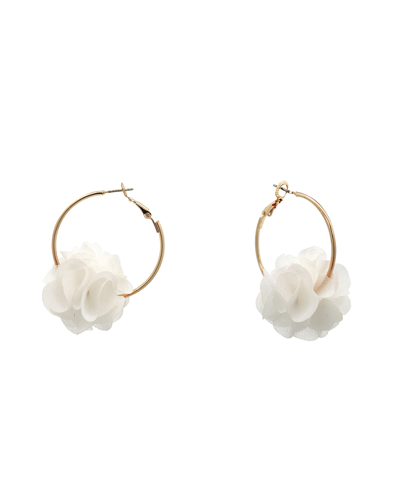 Fabric Flower Hoop Earring - 2.0"