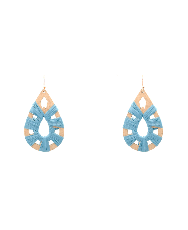 Wood w/ Raffia Teardrop Earring - 2.0"